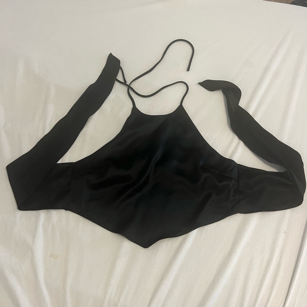 Black high neck crop tie halter top